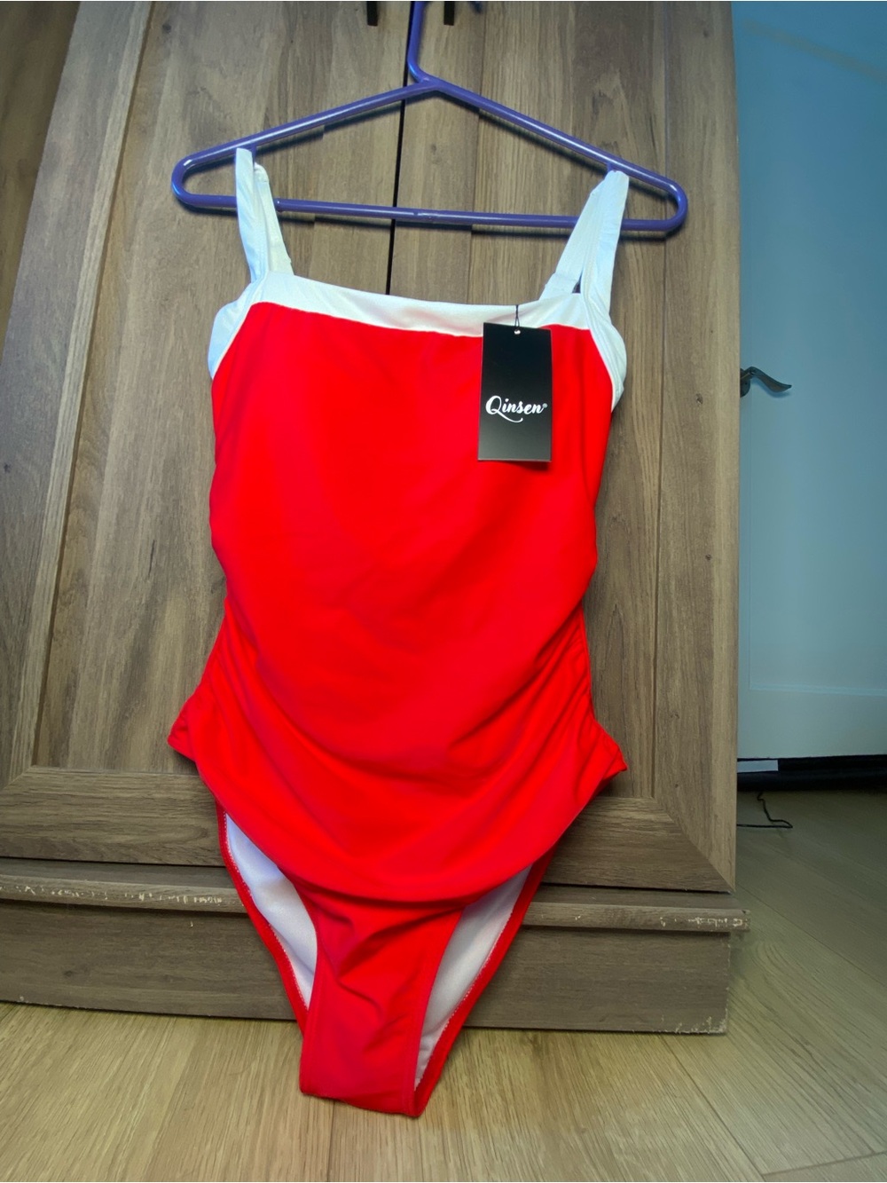 Amazon Red One-Piece Swimsuit with White Trim